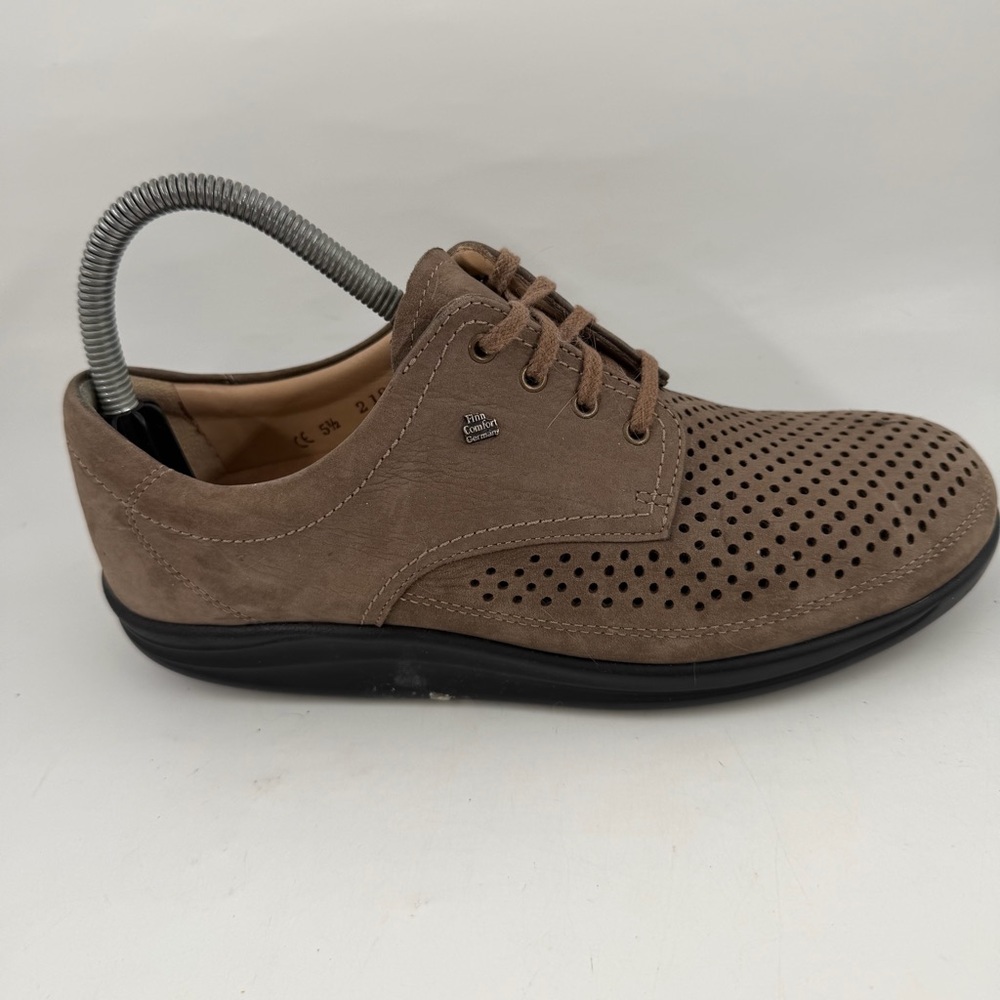 Finn Comfort Women’s Harajuka Finnamic-SZ 7.5-Taupe Leather Flat Oxford Shoe